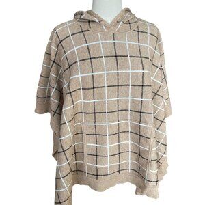 Tahari Windowpane Plaid Hood Poncho Lagenlook English Countryside Equestrian-OS